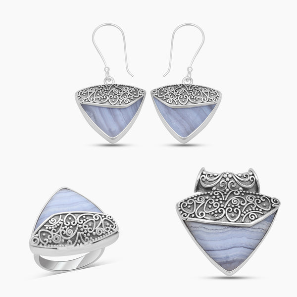 Blue Lace Agate Silver Jewelry Sets