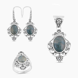 925 Sterling Silver Green Moss Agate Jewelry Sets