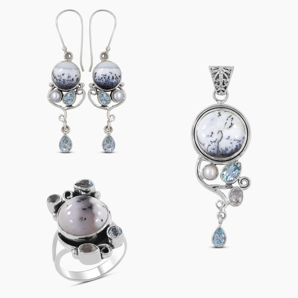 Dendritic Opal Silver Pendant Sets