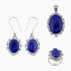 Natural Lapis lazuli Jewelry Set 925 Sterling Silver