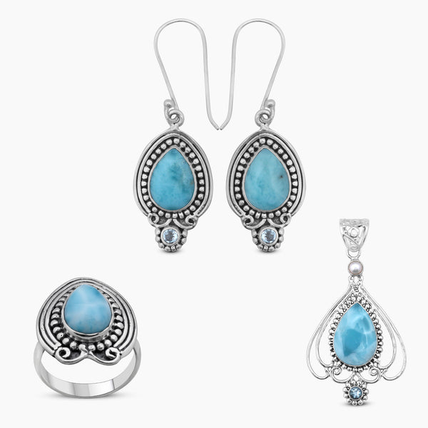 Larimar Gemstone Silver Jewelry Set