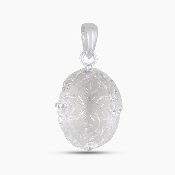 925 Silver Carving leaf Crystal Pendant
