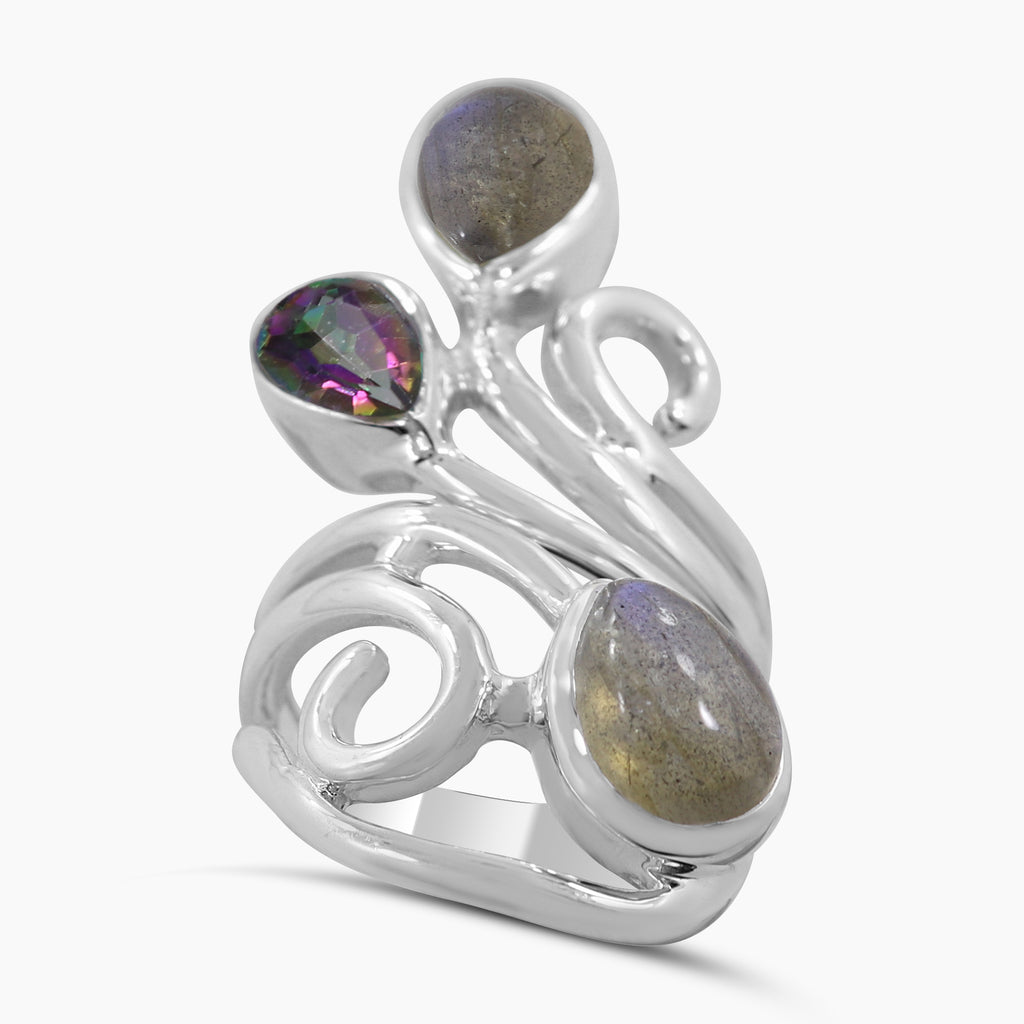 Natural Labradorite Silver Rings