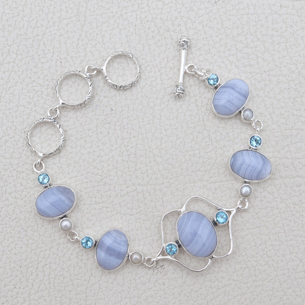 Blue Lace Agate Silver Bracelets