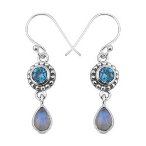 Rainbow Moonstone Silver Earrings