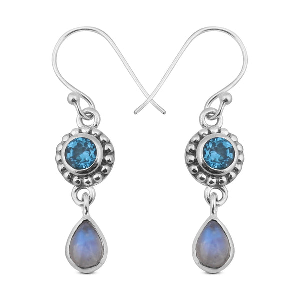 Rainbow Moonstone Silver Earrings