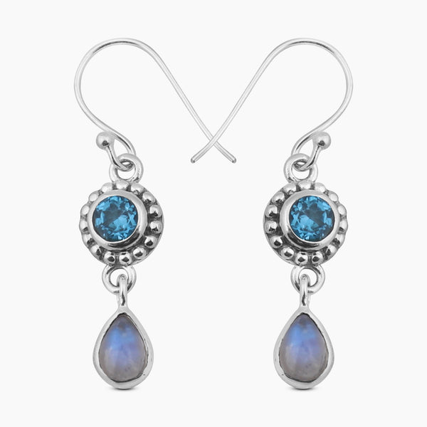 Rainbow Moonstone Silver Earrings