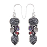 Black Fordite Silver Earrings