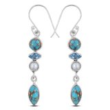 Turquoise Spiny Oyster & Pearl Silver Earrings