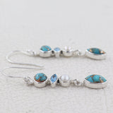 Turquoise Spiny Oyster & Pearl Silver Earrings