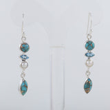 Turquoise Spiny Oyster & Pearl Silver Earrings