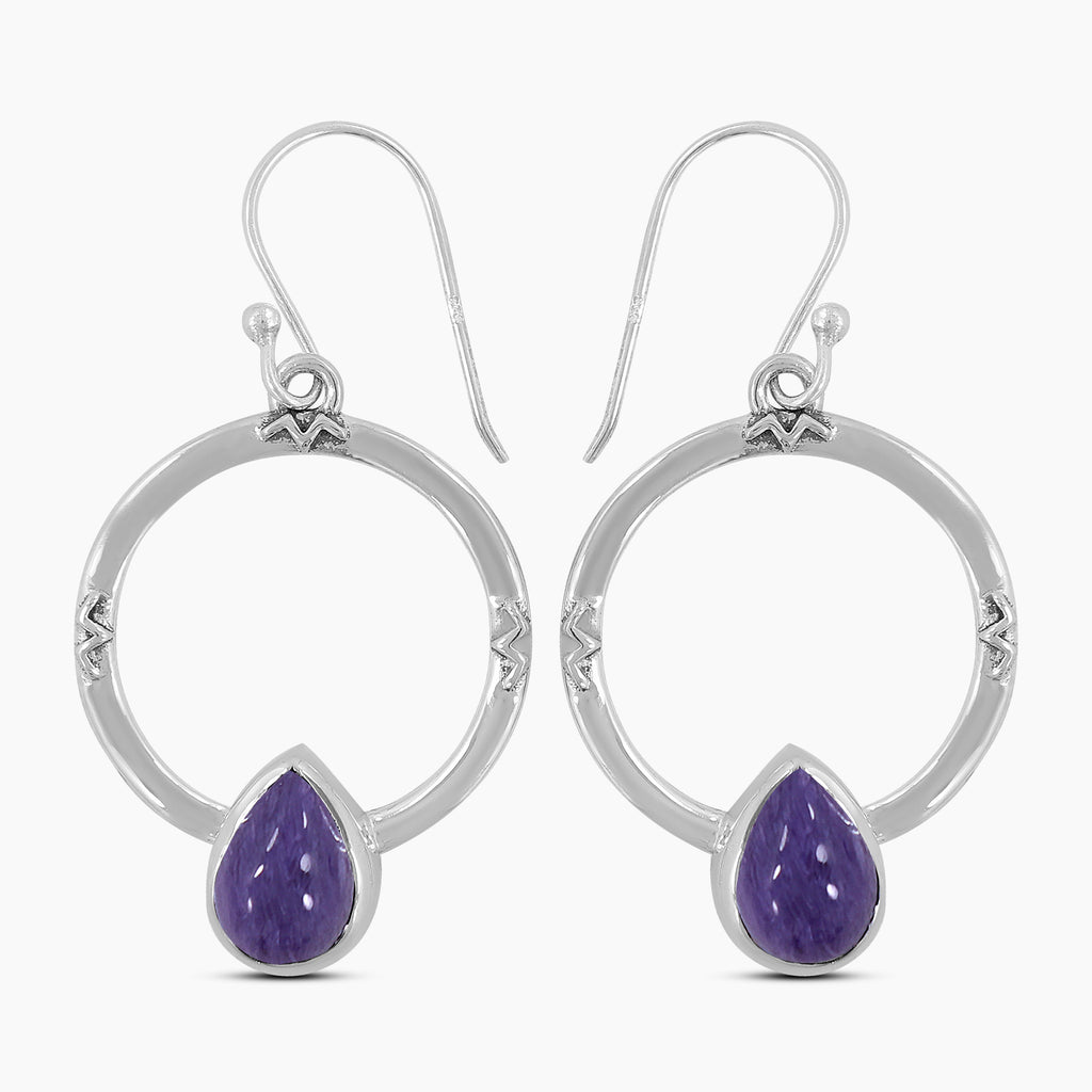 Charoite Silver Earrings