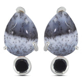 Dendritic Opal & Onyx Silver Earrings