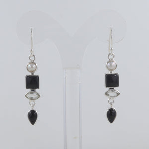 Black Onyx Silver Earrings