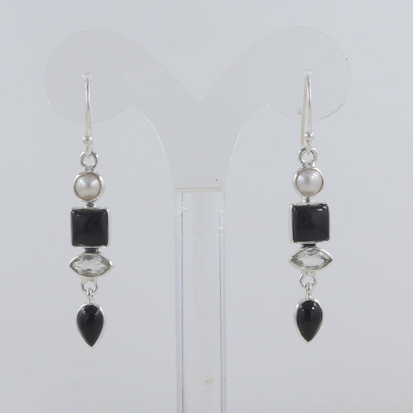 Black Onyx Silver Earrings