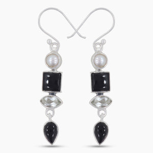 Black Onyx Silver Earrings