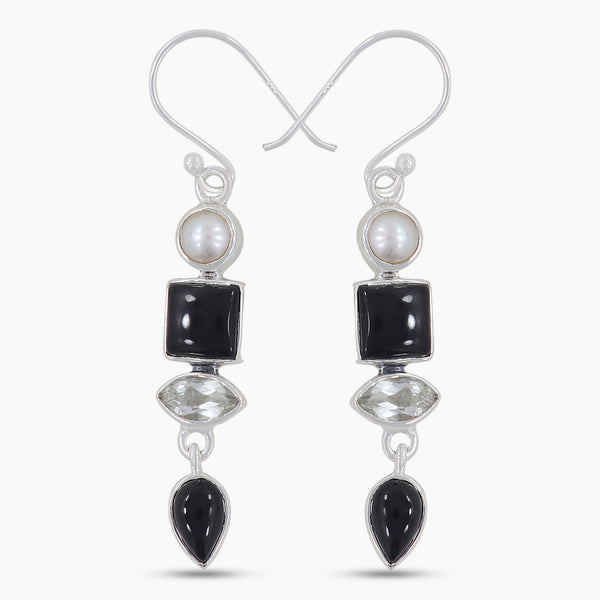 Black Onyx Silver Earrings