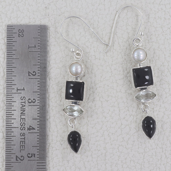 Black Onyx Silver Earrings