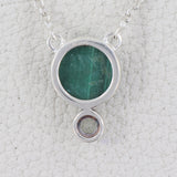 Malachite With Green Amethyst Silver Necklace With Chain