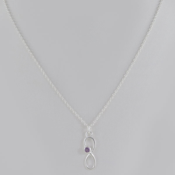 Infinity Designer Amethyst Gemstone Sterling Silver Necklace Jewelry