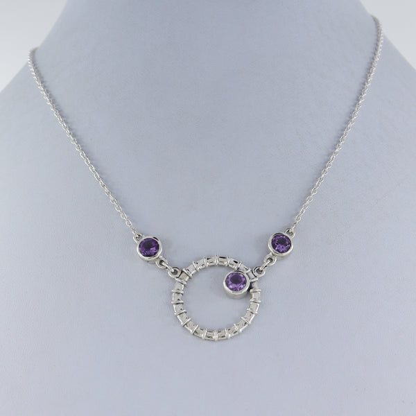 Natural Amethyst Gemstone Sterling Silver Chain Necklace Jewelry