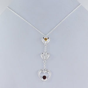 Natural Citrine & Garnet Heart Shape Sterling Silver Chain Necklace Jewelry