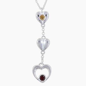 Natural Citrine & Garnet Heart Shape Sterling Silver Chain Necklace Jewelry