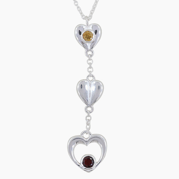 Natural Citrine & Garnet Heart Shape Sterling Silver Chain Necklace Jewelry