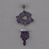 Natural Amethyst Slice & Pearl Pendant