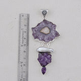 Natural Amethyst Slice & Pearl Pendant