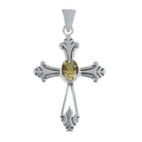 Natural Citrine Gemstone Cross Shape Pendant 925 Sterling Silver Jewelry