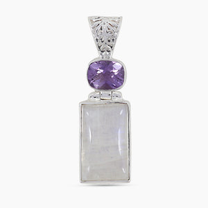 Rainbow Moonstone & Amethyst Silver Pendants