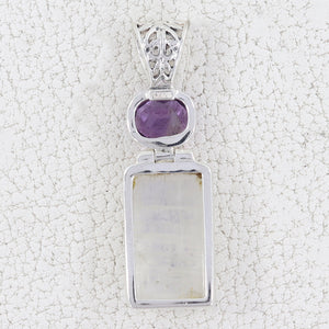 Rainbow Moonstone & Amethyst Silver Pendants