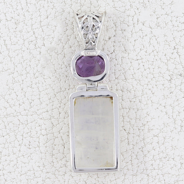 Rainbow Moonstone & Amethyst Silver Pendants