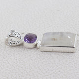 Rainbow Moonstone & Amethyst Silver Pendants