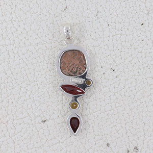 925 Sterling Silver Coin & Garnet Pendant