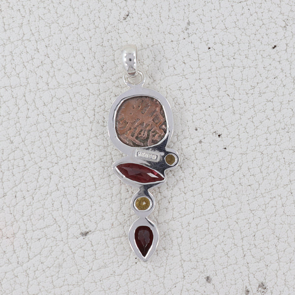 925 Sterling Silver Coin & Garnet Pendant