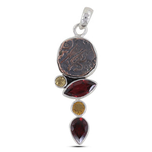 925 Sterling Silver Coin & Garnet Pendant