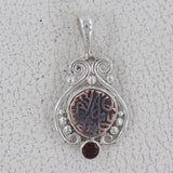 925 Sterling Silver Coin Garnet Pendant