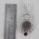 925 Sterling Silver Coin Garnet Pendant