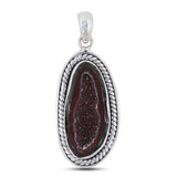 Natural Coconut Druzy Gemstone Silver Pendant