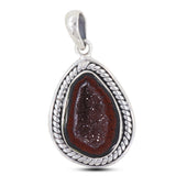 Natural Coconut Druzy Gemstone Silver Pendant