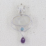 Rainbow Moonstone Silver Pendant