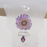 Natural Amethyst Slice & Crystal Gemstone Pendant