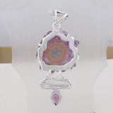 Natural Amethyst Slice & Crystal Gemstone Pendant