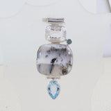 Dendritic Opal With Blue Topaz Silver Pendant