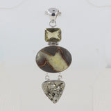 Septerian Jasper With Lemon Topaz Pyrite Silver Pendant