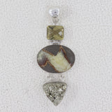 Septerian Jasper With Lemon Topaz Pyrite Silver Pendant