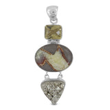 Septerian Jasper With Lemon Topaz Pyrite Silver Pendant