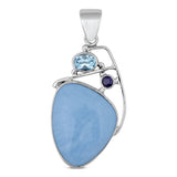 Blue Opal Gemstone Pendant 925 Sterling Silver